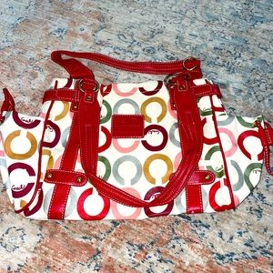 Large white and red Coach purse